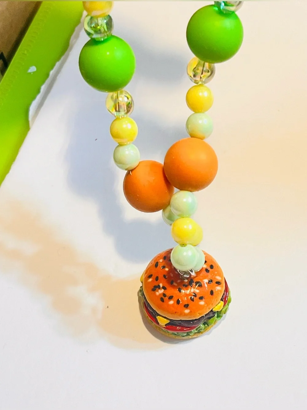 Key chain phone Chain Charm with Burger Bead - Yellow, Green, Orangem
